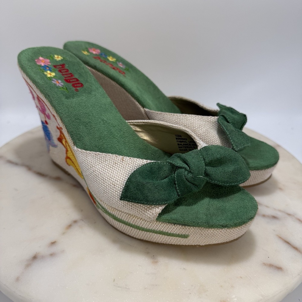 Bongo Vintage Y2K Embroidered Floral Platform Wedge Sandals Fairy Cute Size 10M